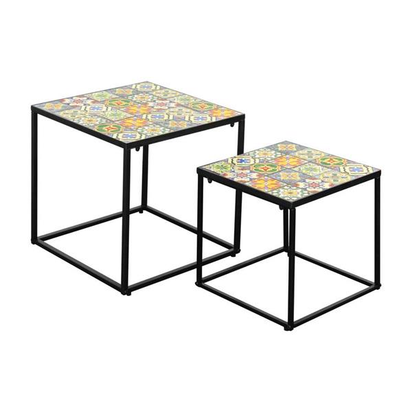 Set 2 tavolini da caffè con ripiano in ceramica e struttura in metallo