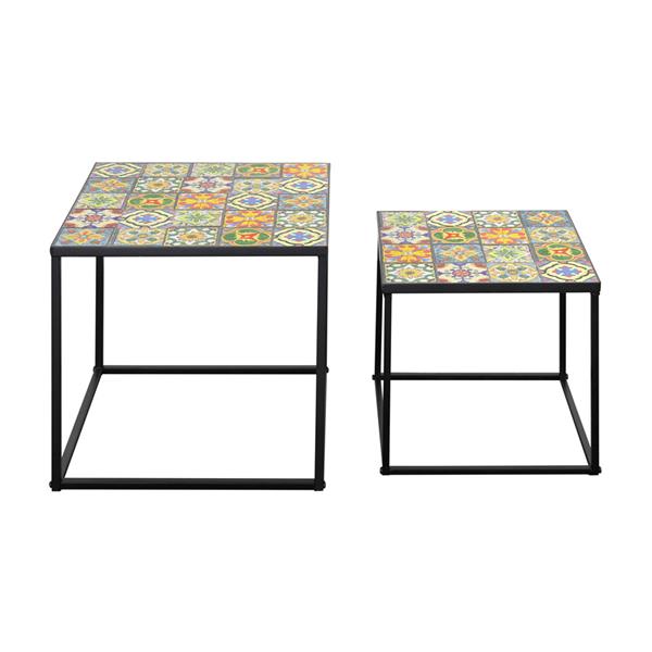 Set 2 tavolini da caffè con ripiano in ceramica e struttura in metallo