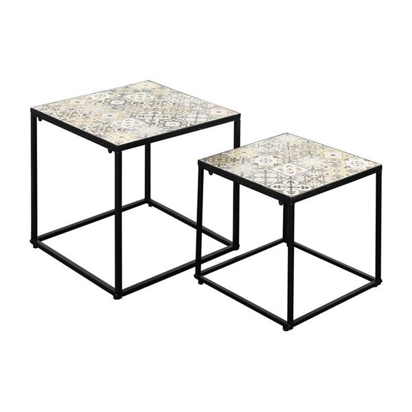 Set 2 tavolini bassi da esterno con ripiano in ceramica e struttura in metallo