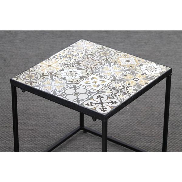 Set 2 tavolini bassi da esterno con ripiano in ceramica e struttura in metallo