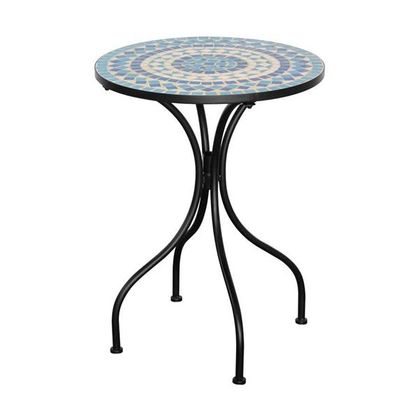 Tavolino tondo da esterno ripiano in ceramica con decorazione mosaico lucido 55x71 cm