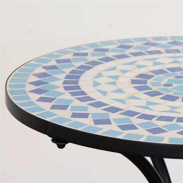 Tavolino tondo da esterno ripiano in ceramica con decorazione mosaico lucido 55x71 cm
