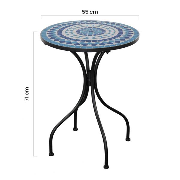 Tavolino tondo da esterno ripiano in ceramica con decorazione mosaico lucido 55x71 cm