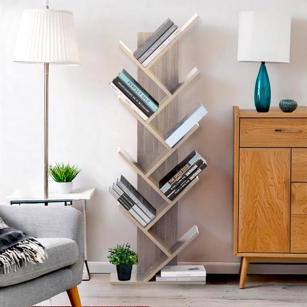 Libreria 8 ripiani in legno 40x132x216 cm effetto rovere grigio