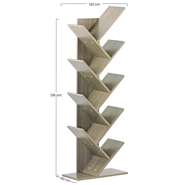 Libreria 8 ripiani in legno 40x132x216 cm effetto rovere grigio