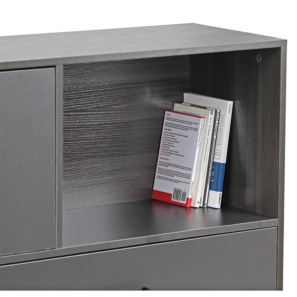 Mobile TV 2 vani 2 cassetti 1 anta 140x95x35 cm in legno effetto olmo scuro e grigio