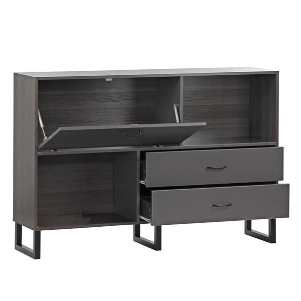 Mobile TV 2 vani 2 cassetti 1 anta 140x95x35 cm in legno effetto olmo scuro e grigio
