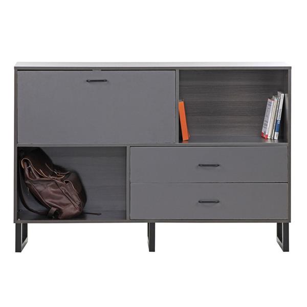 Mobile TV 2 vani 2 cassetti 1 anta 140x95x35 cm in legno effetto olmo scuro e grigio