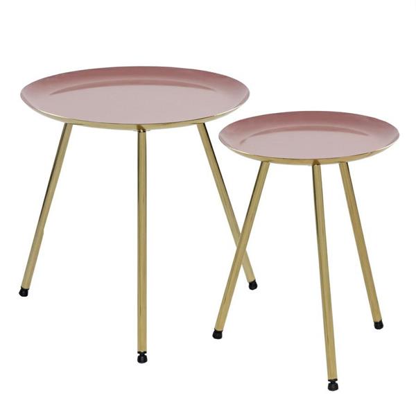 Set tavolino da caffè tondo rosa e oro in metallo 30x39 / 40x40,5 cm