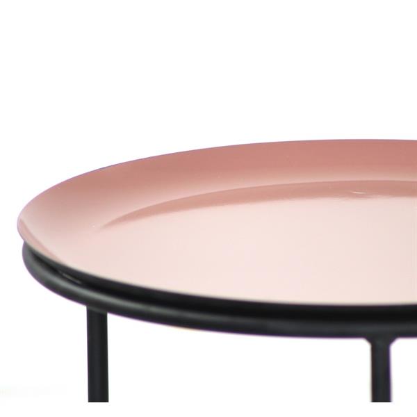 Set tavolino da caffè tondo rosa e verdone in metallo 40x45 e 30x40 cm