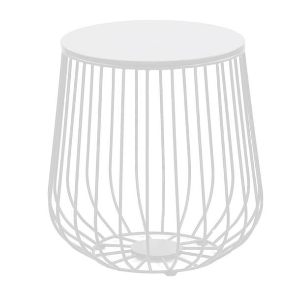 Tavolino da caffè 41,5x43 cm bianco in metallo con ripiano in legno