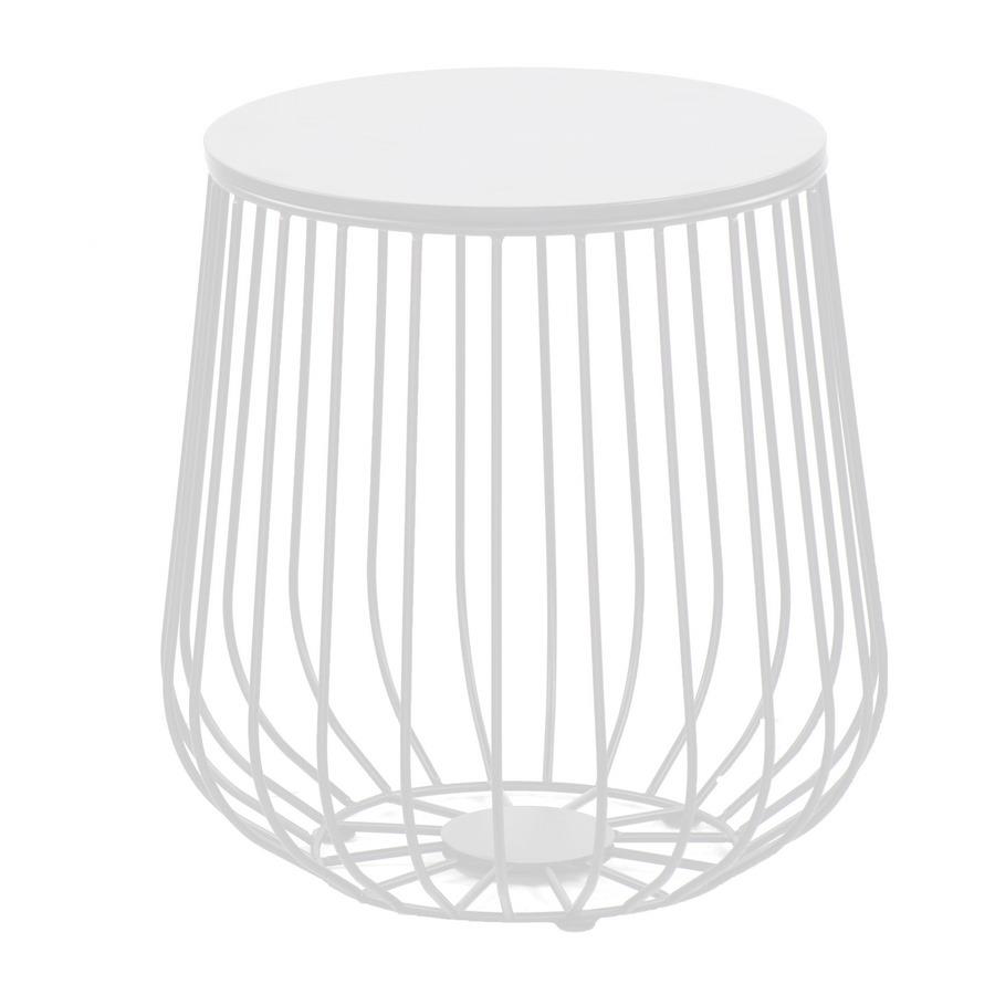 Tavolino da caffè 41,5x43 cm bianco in metallo con ripiano in legno