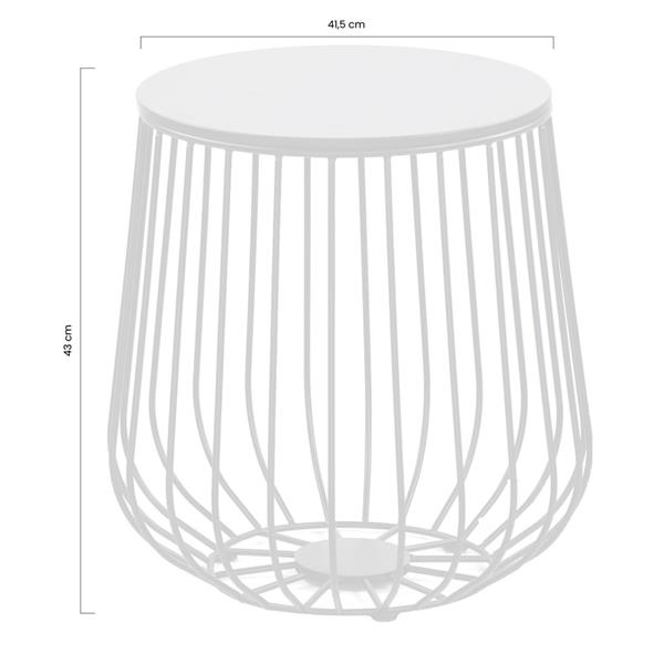 Tavolino da caffè 41,5x43 cm bianco in metallo con ripiano in legno