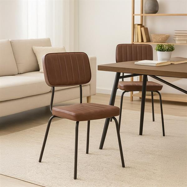 Set da 4 sedie per interni Industrial imbottite in ecopelle marrone - Austin