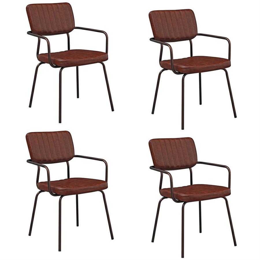 Set di 4 sedie per interni Industrial imbottita in ecopelle marrone con braccioli - Austin