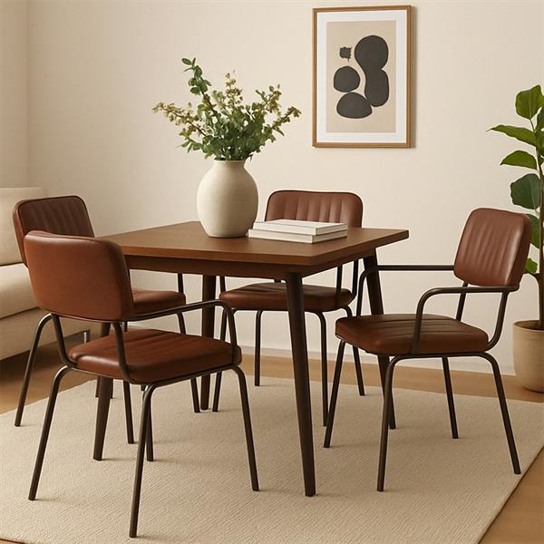 Set di 4 sedie per interni Industrial imbottita in ecopelle marrone con braccioli - Austin