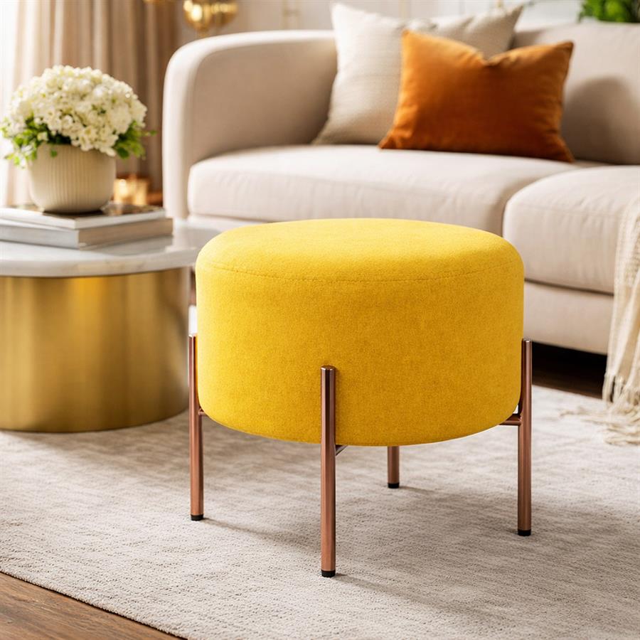 Phantocope Poggiapiedi Rotondo Pieghevole In Velluto Giallo - Pouf Con Contenitore Per Camera Da Letto, Portata 200 Libbre, 30 Pollici