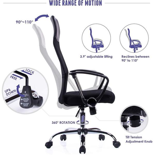 Sedia ufficio ergonomica in tessuto reclinabile con ruote nero - Alex