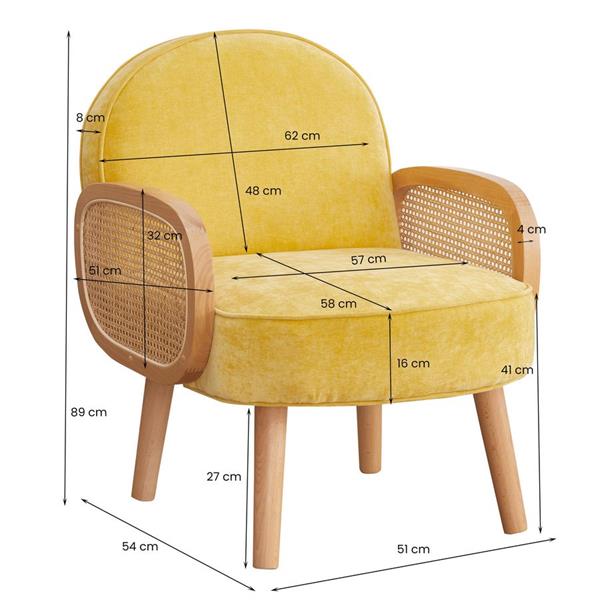 Poltrona design vintage con braccioli rattan ocra - Doris