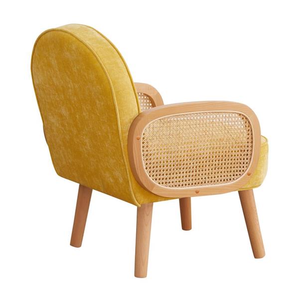 Poltrona design vintage con braccioli rattan ocra - Doris