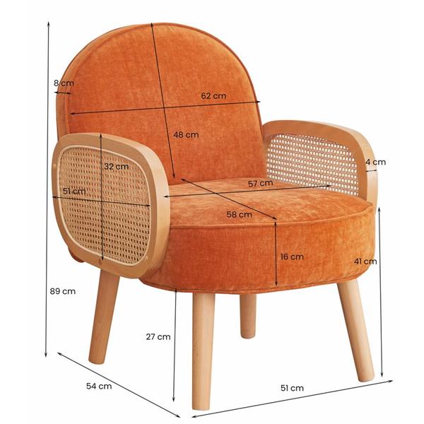 Poltrona vintage in tessuto arancio e legno - Doris