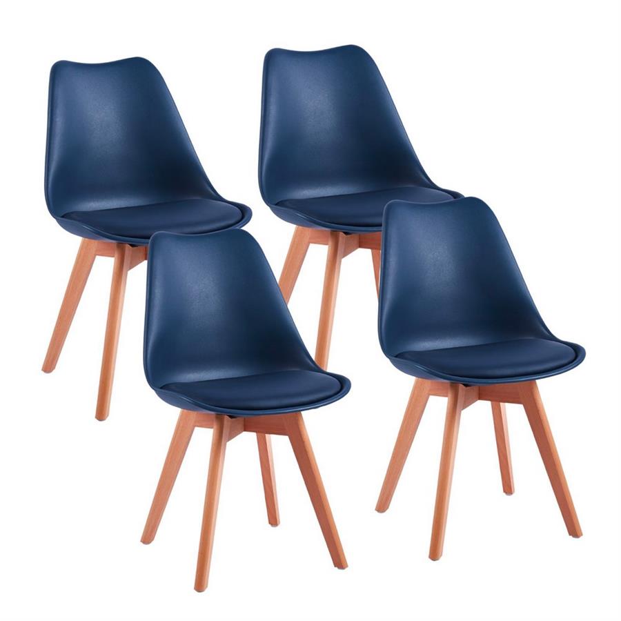 Sedia moderna con gambe legno 4 pz blu - Candice