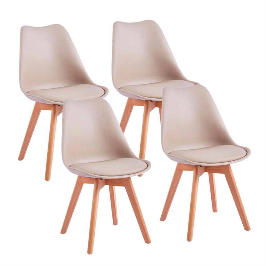 Set 4 sedie da pranzo con gambe legno e cuscino Beige - Candice