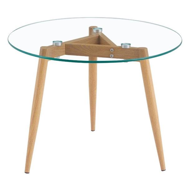 Tavolino rotondo in vetro con gambe metallo color legno 60x44 cm