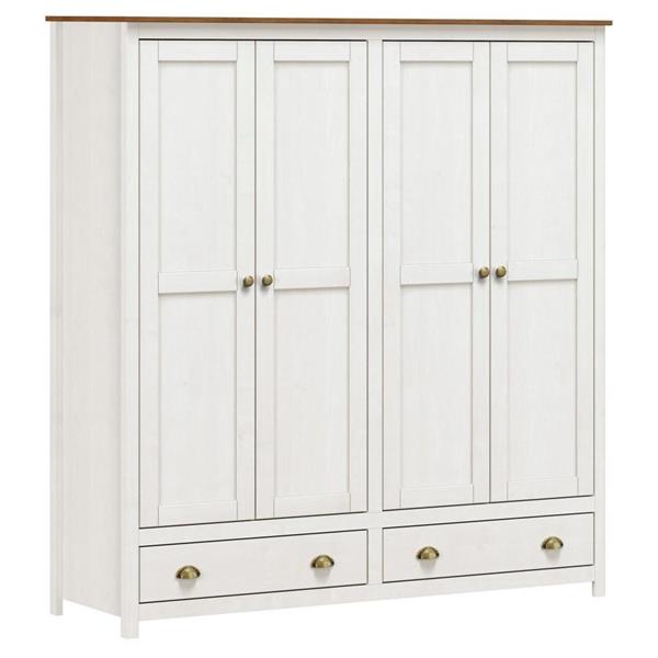 Armadio in legno bianco Shabby 4 ante 2 cassetti 176x185,5 cm