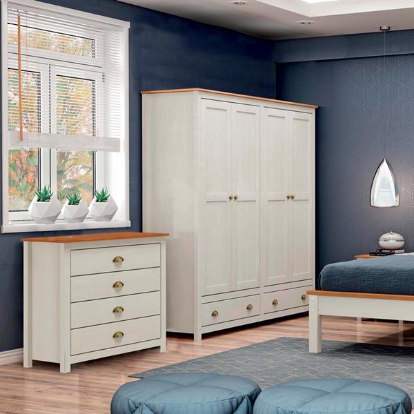 Armadio in legno bianco Shabby 4 ante 2 cassetti 176x185,5 cm