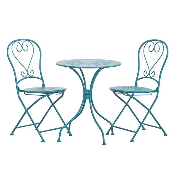Set da giardino turchese 2 sedie pieghevoli 1 tavolino rotondo - Deco