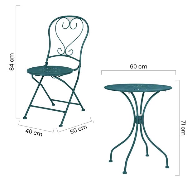 Set da giardino turchese 2 sedie pieghevoli 1 tavolino rotondo - Deco