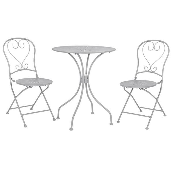 Set da giardino grigio 2 sedie pieghevoli 1 tavolino rotondo - Deco