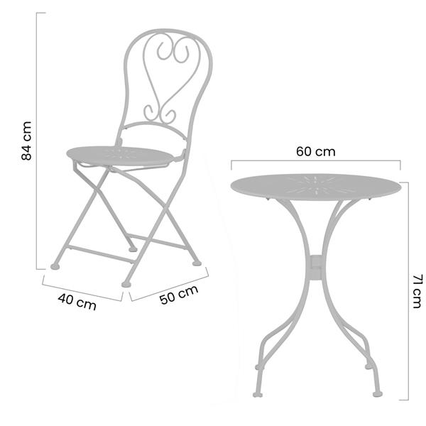 Set da giardino grigio 2 sedie pieghevoli 1 tavolino rotondo - Deco