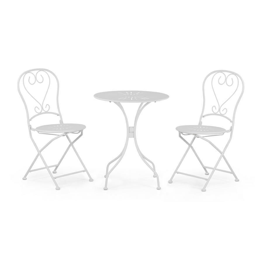 Set da giardino bianco 2 sedie pieghevoli 1 tavolino rotondo - Deco