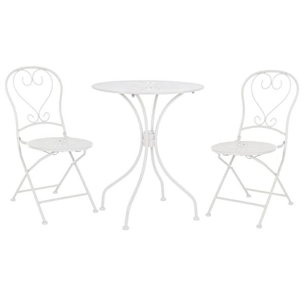 Set da giardino bianco 2 sedie pieghevoli 1 tavolino rotondo - Deco