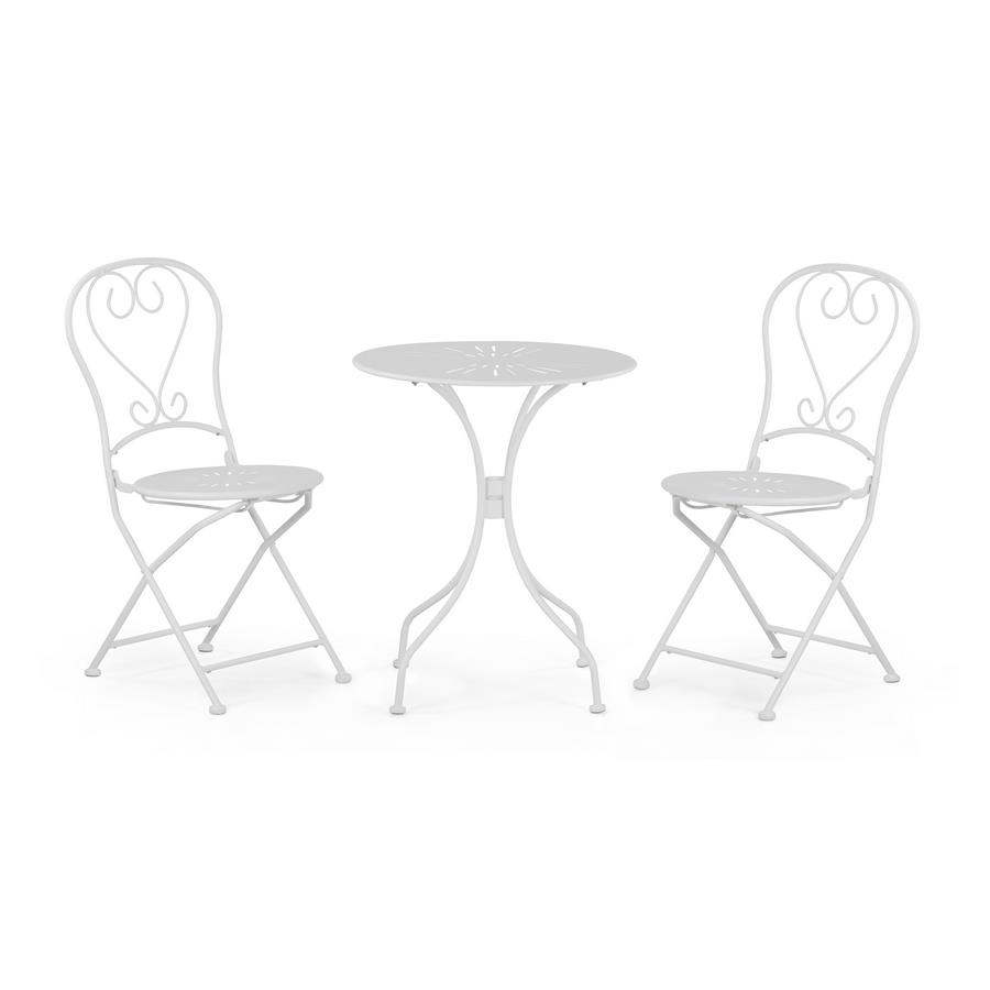 Set da giardino bianco 2 sedie pieghevoli 1 tavolino rotondo - Deco