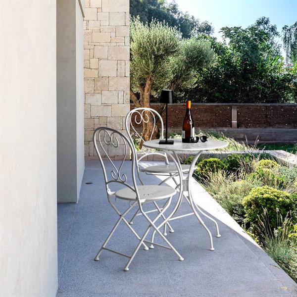 Set da giardino bianco 2 sedie pieghevoli 1 tavolino rotondo - Deco