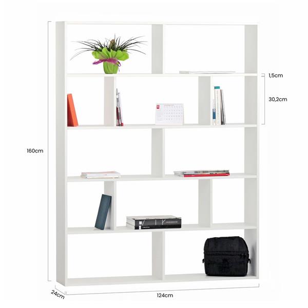 Libreria aperta moderna 12 vani bianco opaco 124x160x24 cm