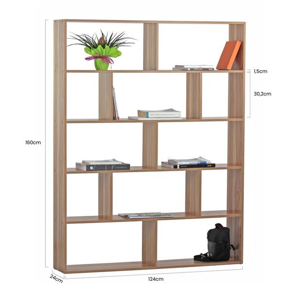 Libreria aperta moderna 12 vani legno naturale 124x160x24 cm