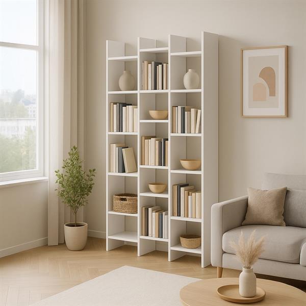Libreria in legno bianca con piani sfalsati - Iken