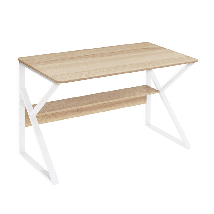 Scrivania in metallo con piano in legno 120x60 cm bianco