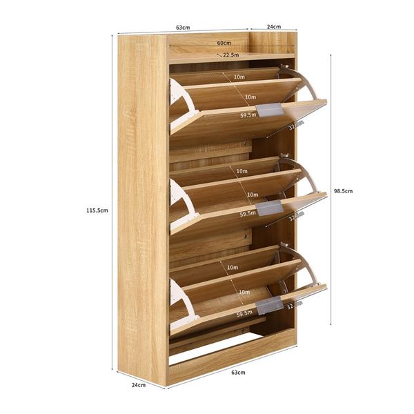 Scarpiera 3 ripiani effetto rovere 63x115 cm