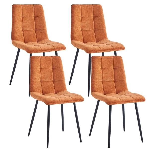 Set da 4 sedie in tessuto arancione con gambe nere - Chris