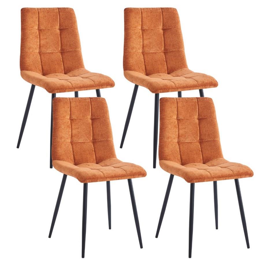 Set da 4 sedie in tessuto arancione con gambe nere - Chris