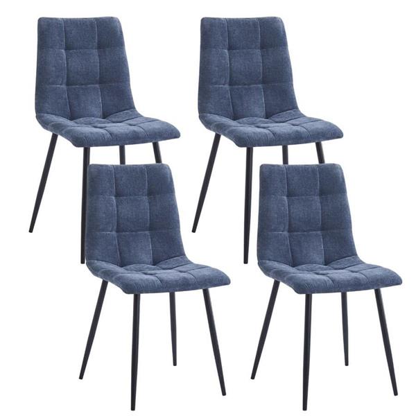 Set da 4 sedie da cucina in tessuto blu gambe nere - Chris