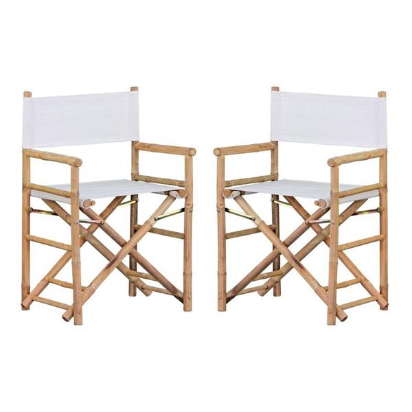 Set 2 sedie da regista in bambù e tessuto bianco