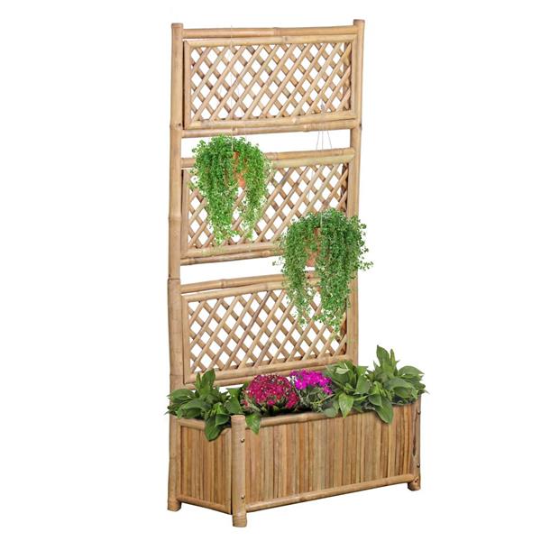 Fioriera in legno grigliato di bambù 70x30x134,5 cm