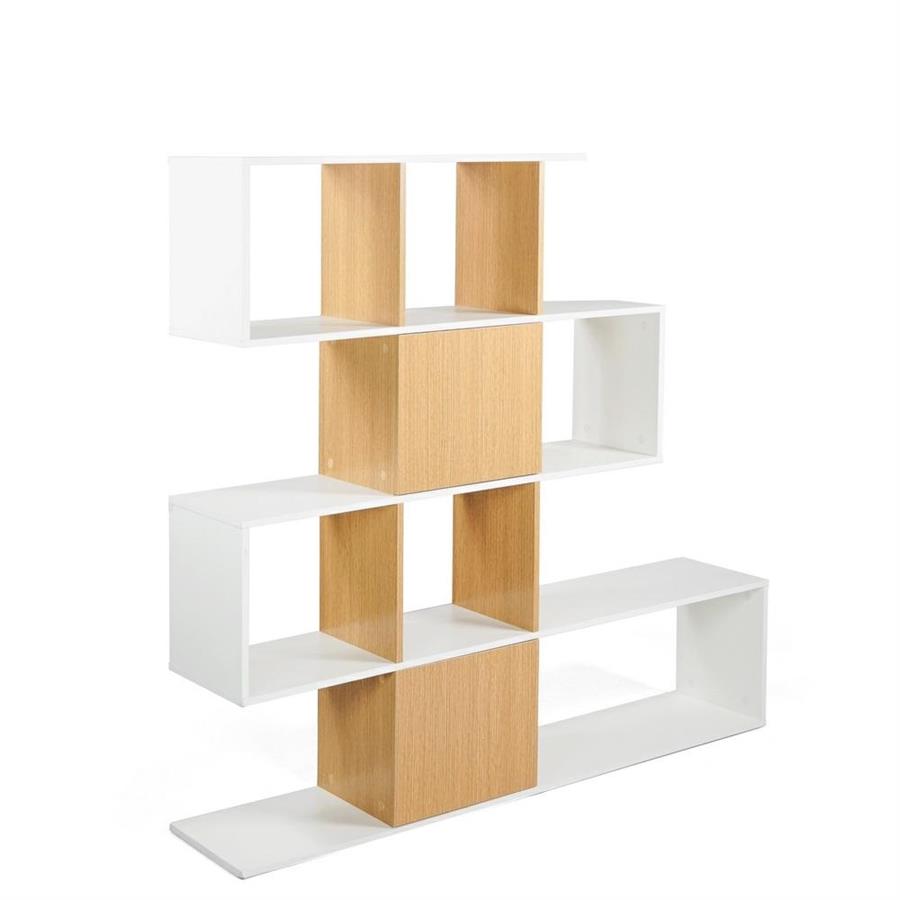 Libreria zig zag 4 ripiani in legno bianco e naturale 145x145 cm