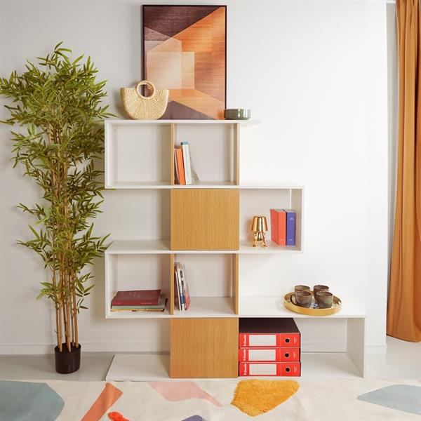 Libreria zig zag 4 ripiani in legno bianco e naturale 145x145 cm